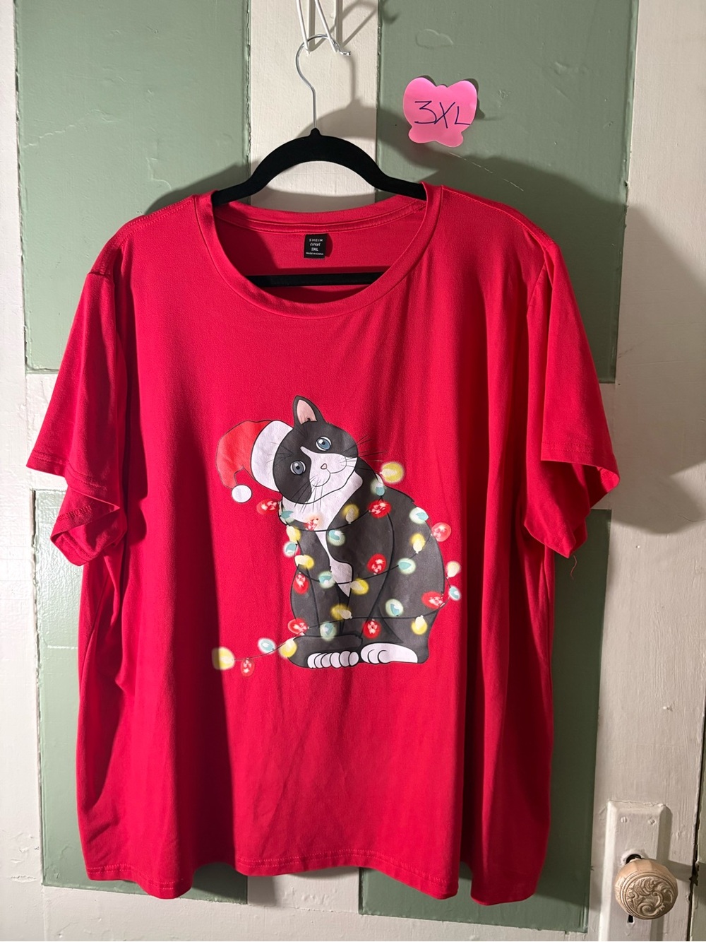 Unbranded Red Cat Graphic Holiday Tee